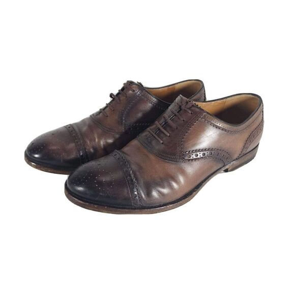 GUCCI Men's US75 Leather Brown Cap Toe Wingtip derby Oxfords Dress Shoes Italy